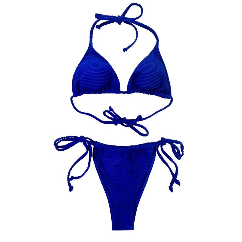 Прусский синий бретек-ремешок сексуальный треугольник Кубок с двумя частями купальники